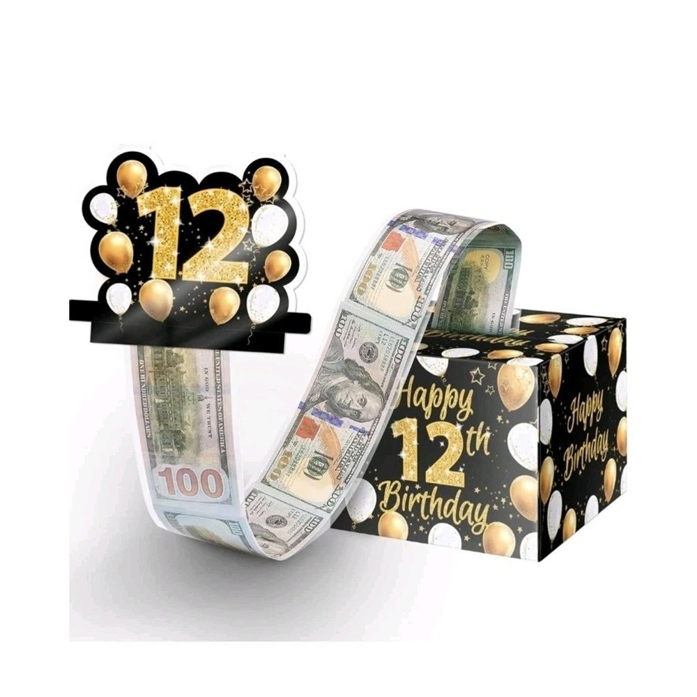 Linelglobal 12th Birthday Cash Gifts, Money Surprise Gift Box with Pull Out Card